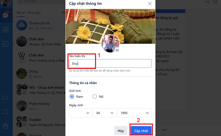 Hướng dẫn đổi tên trên Zalo trên máy tính